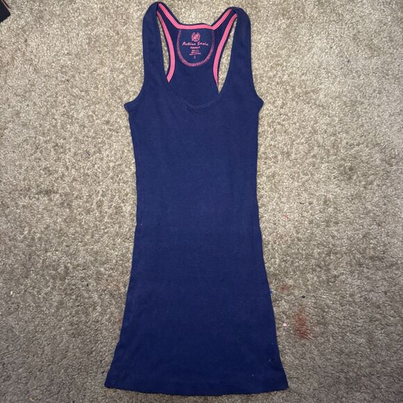 Size Small Navy and Pink Y2K Style Long Tank Top - Picture 3 of 4